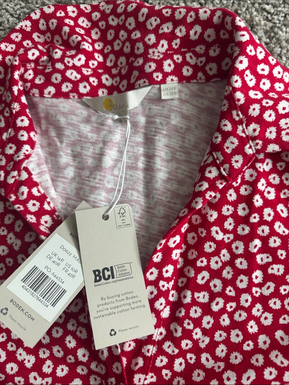 Boden Size 10 NWT Red Floral Ditsy Print Short Sleeve Shirt Dress - Picture 2 of 9